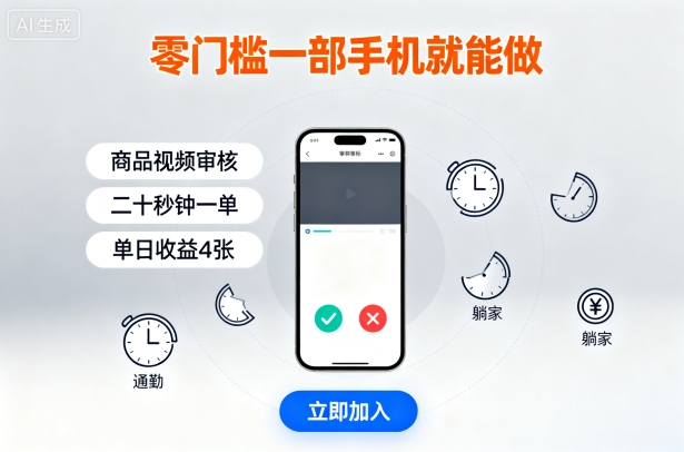 零门槛一部手机就能做，商品视频审核，通勤躺家碎片时间都能做，二十秒钟一单，单日收益4张【揭秘】-月亮湾网创资源站
