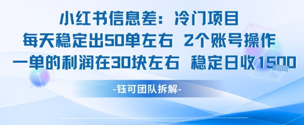 小红书信息差冷门项目一单利润30块每天稳定1.5k左右2个账号操作-月亮湾网创资源站