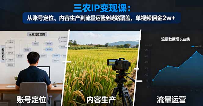 三农IP变现课：从账号定位、内容生产到流量运营全链路覆盖，单视频佣金2w+-月亮湾网创资源站