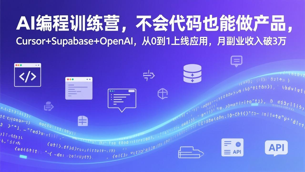 AI编程训练营，不会代码也能做产品，Cursor+Supabase+OpenAI，从0到1上线应用，月副业收入破3万-月亮湾网创资源站