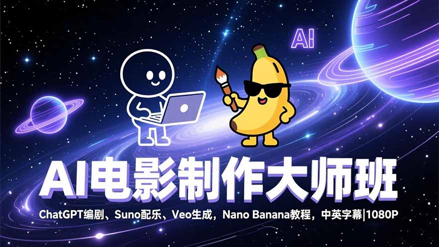 AI电影制作大师班：ChatGPT编剧、Suno配乐、Veo生成，Nano Banana教程，中英字幕|1080P-月亮湾网创资源站