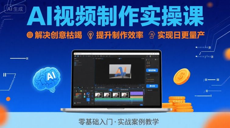 Ai视频制作实操课，解决创意枯竭、效率低下痛点，实现日更量产可持续变现-月亮湾网创资源站