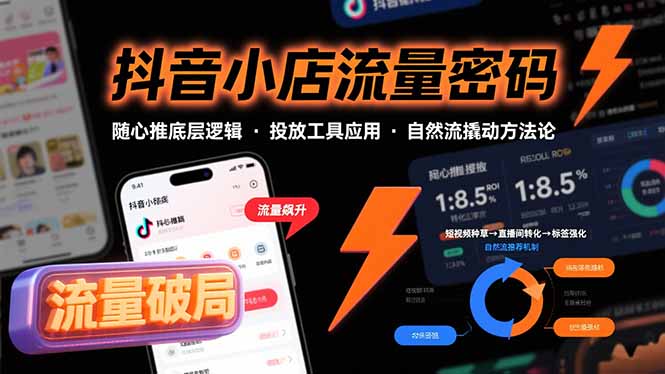 抖音小店流量密码，随心推底层逻辑，投放工具应用，自然流撬动核心方法论-月亮湾网创资源站