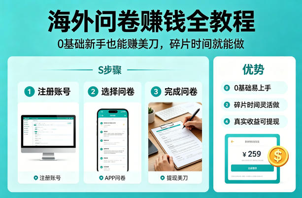 海外问卷賺钱全教程，0基础新手也能賺美刀，碎片时间就能做-月亮湾网创资源站