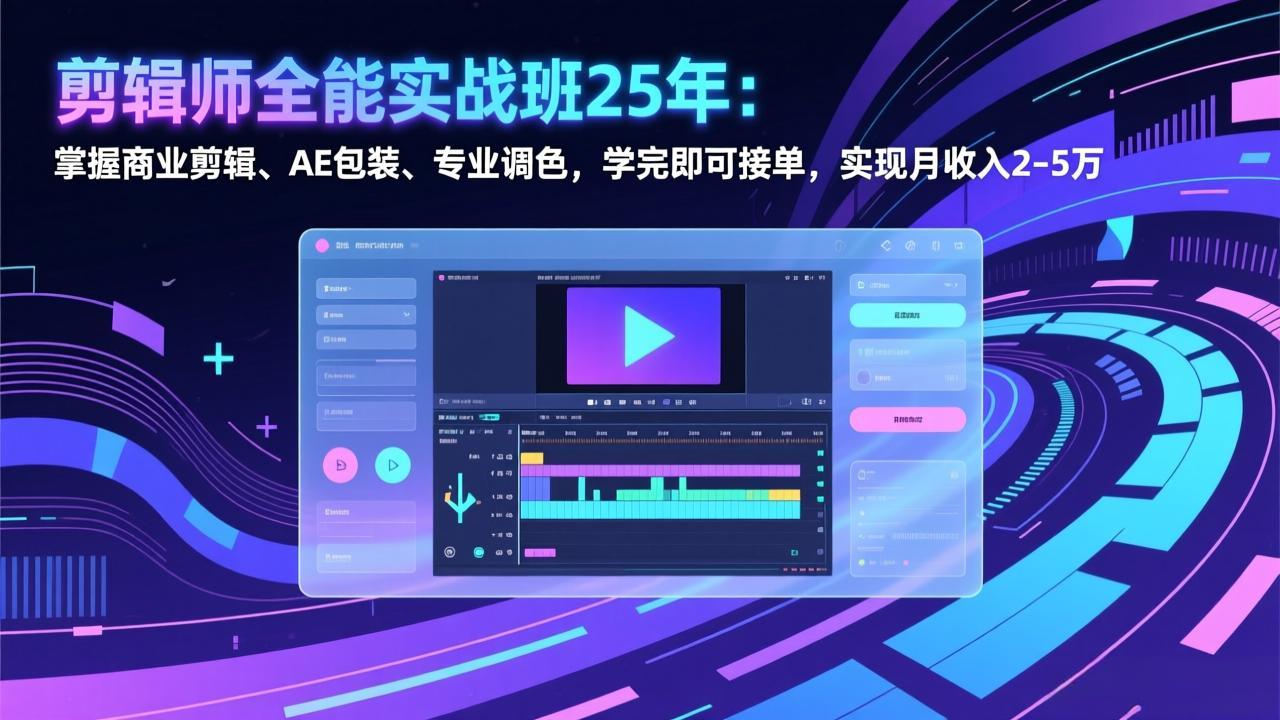 剪辑师全能实战班25年：掌握商业剪辑、AE包装、专业调色，学完即可接单，实现月收入2-5万-月亮湾网创资源站