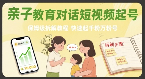 亲子教育对话短视频起号，保姆级拆解教程，快速起千粉万粉号-月亮湾网创资源站