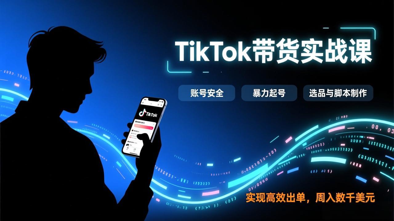 TikTok带货实战课，涵盖账号安全、暴力起号、选品与脚本制作，实现高效出单，周入数千美元-月亮湾网创资源站