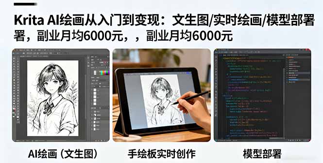 Krita AI绘画从入门到变现：文生图/实时绘画/模型部署，副业月均6000元-月亮湾网创资源站
