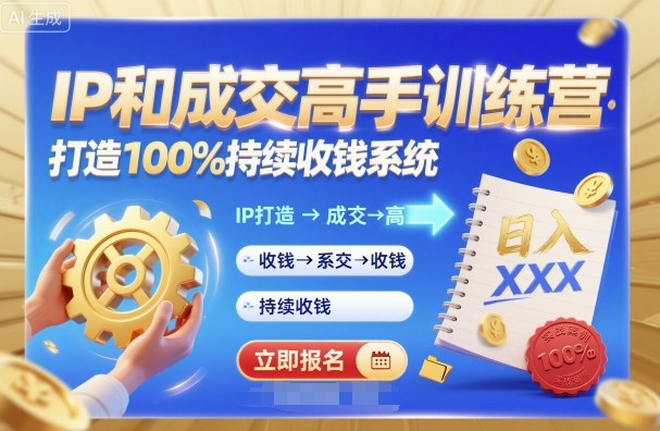带你成为IP和成交高手的训练营，打造100%持续收钱系统-月亮湾网创资源站