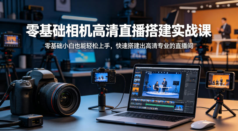 零基础相机高清直播间搭建实战课，小白也能轻松上手，快速搭建出高清专业的直播间-月亮湾网创资源站