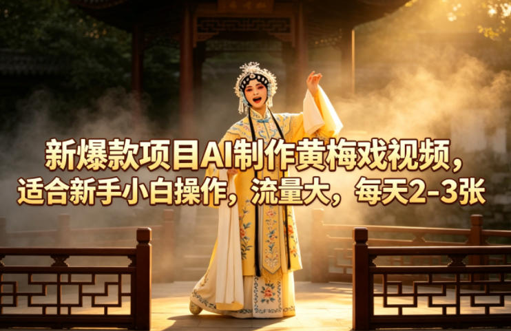 新爆款项目AI制作黄梅戏视频，适合新手小白操作，流量大，每天2-3张-月亮湾网创资源站