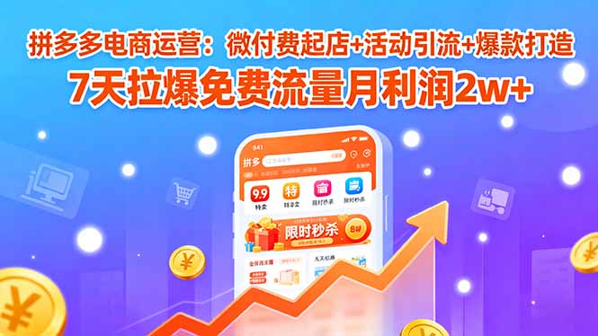 拼多多电商运营：微付费起店+活动引流+爆款打造 7天拉爆免费流量月利润2w+-月亮湾网创资源站