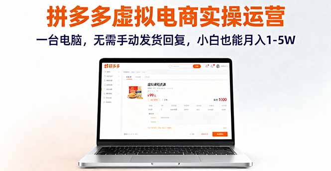 拼多多虚拟电商实操运营，一台电脑，无需手动发货回复，小白也能月入1-5W-月亮湾网创资源站