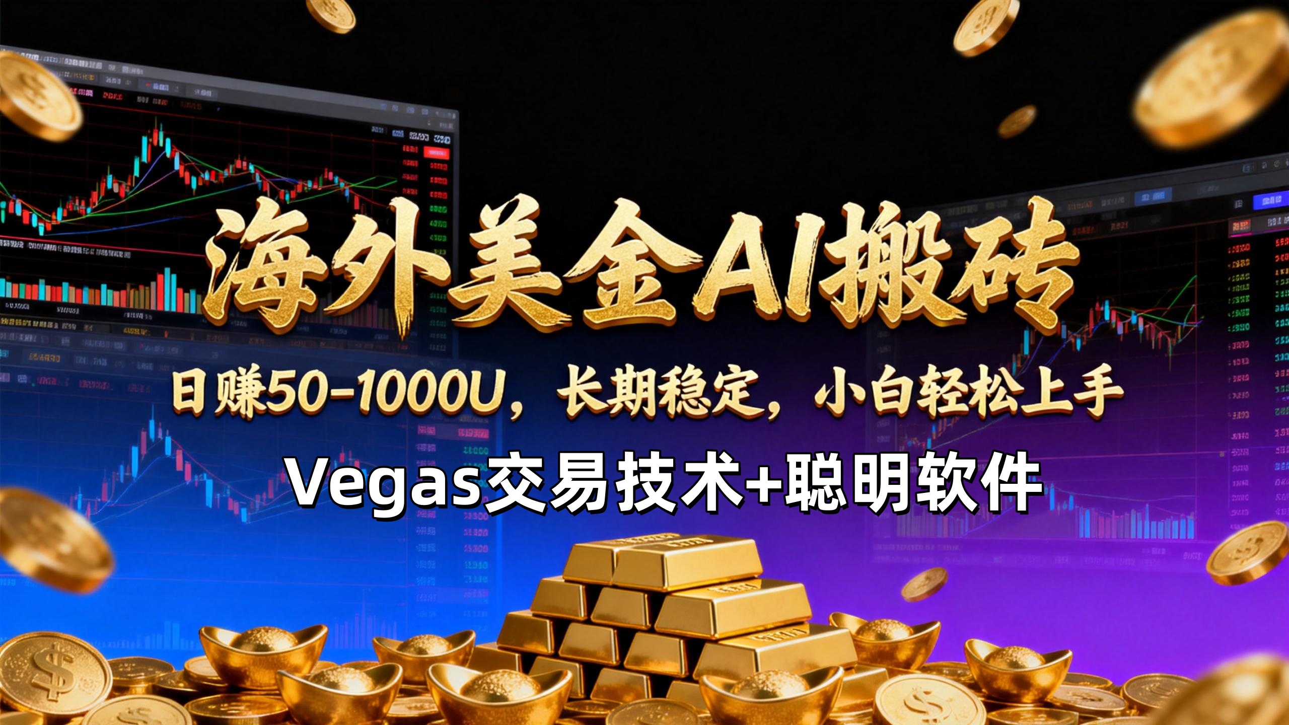 【海外美金AI搬砖】Vegas交易技术+聪明软件，日赚50-1000U，长期稳定，小白轻松上手。-月亮湾网创资源站