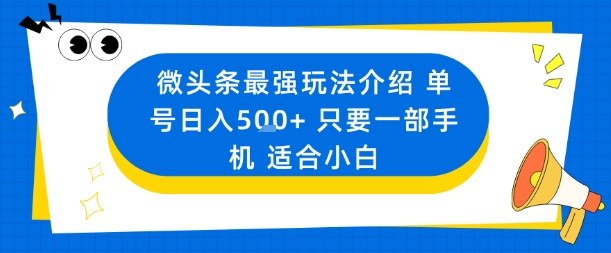 微头条最强玩法介绍一个号日入5张+只要一部手机适合小白-月亮湾网创资源站