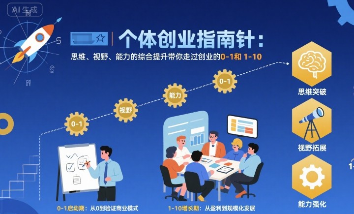 个体创业指南针，思维、视野、能力的综合提升带你走过创业的0-1和1-10【音频】-月亮湾网创资源站