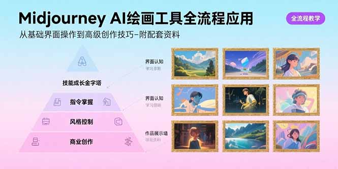 Midjourney AI绘画工具全流程应用，从基础界面操作到高级创作-附配套资料-月亮湾网创资源站