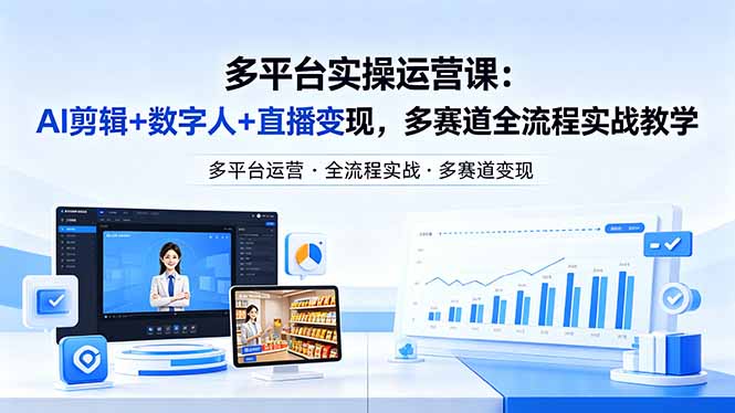 某团队多平台实操运营课-更新26年4月20：AI剪辑+数字人+直播变现，多赛道全流程实战教学-月亮湾网创资源站