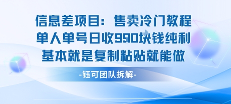 信息差项目：售卖冷门教程单人单号日收9张纯利基本就是复制粘贴就能做-月亮湾网创资源站