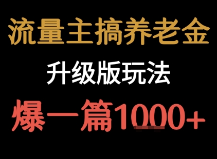 流量主之养老金升级版玩法 爆一篇收益1k+-月亮湾网创资源站