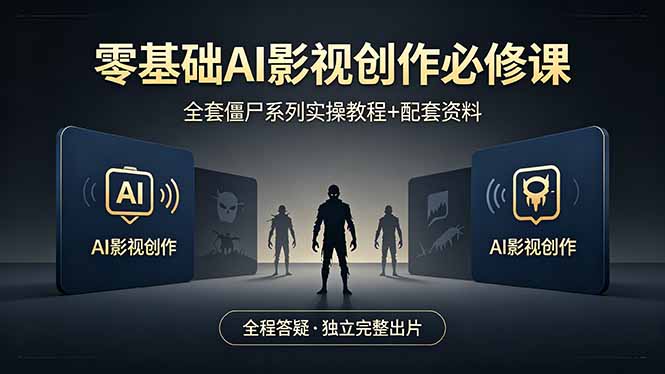 零基础AI影视创作必修课，全套僵尸系列实操教程加配套资料，全程答疑带你独立完整出片-月亮湾网创资源站