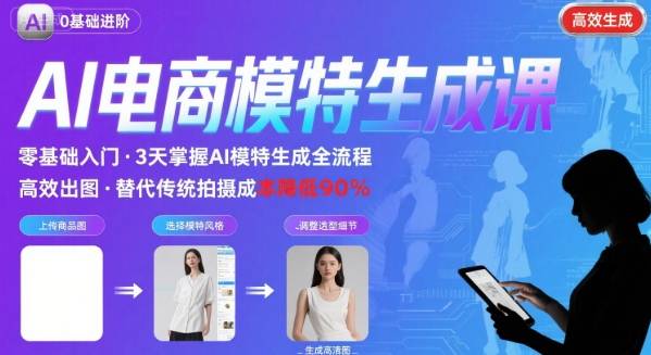 AI模特进阶课程，0基础高效生成逼真电商模特图-月亮湾网创资源站