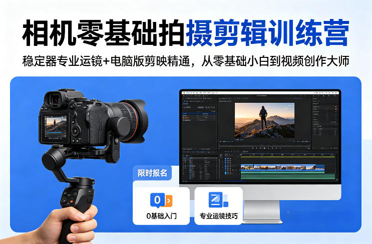 相机零基础拍摄剪辑训练营：稳定器专业运镜+电脑版剪映精通，从零基础小白到视频创作大师-月亮湾网创资源站