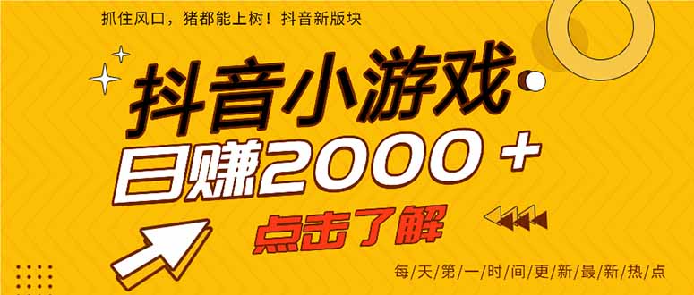 2025年爆火的抖音小游戏项目，一部手机日入2000+-月亮湾网创资源站