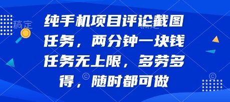 纯手机项目评论截图任务，两分钟一块钱 任务无上限多劳多得，随时随地都能做【揭秘】-月亮湾网创资源站