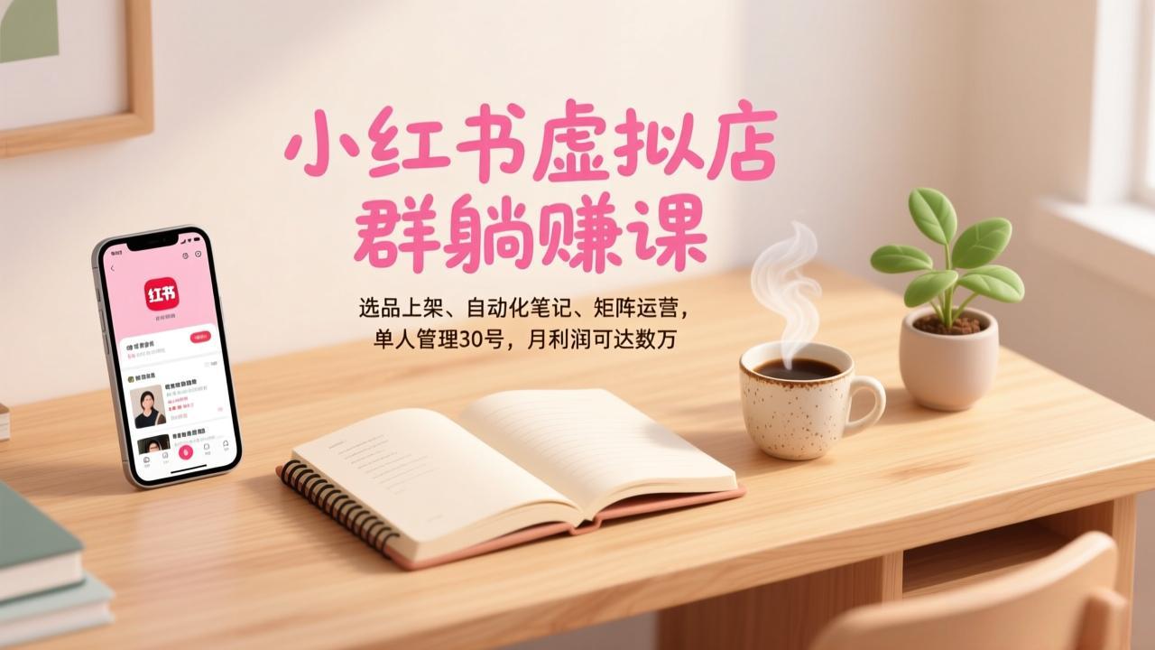 小红书虚拟店群躺赚课，选品上架、自动化笔记、矩阵运营，单人管理30号，月利润可达数万-月亮湾网创资源站