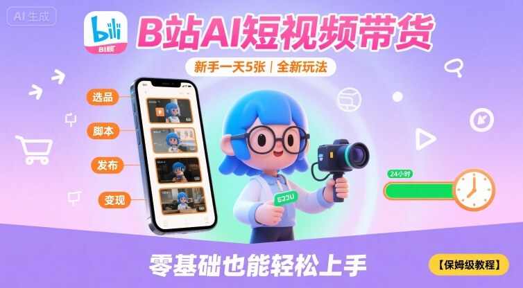 B站AI短视频带货，新手一天5张，全新玩法【保姆级教程】-月亮湾网创资源站