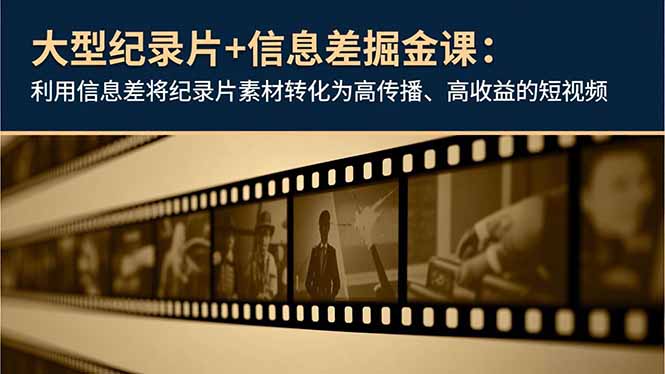 大型纪录片+信息差掘金课：利用信息差将纪录片素材转化为高传播、高收益的短视频-月亮湾网创资源站