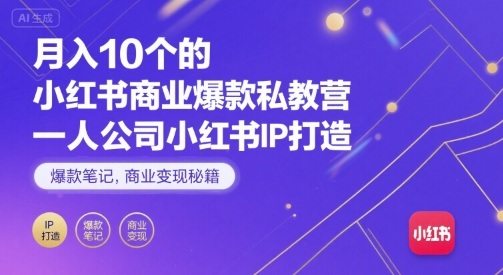 月入10个的小红书商业爆款私教营，一人公司小红书IP打造，爆款笔记，商业变现秘籍-月亮湾网创资源站