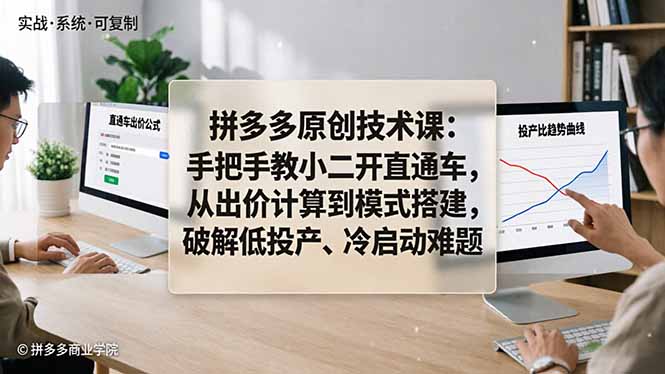 拼多多原创技术课：手把手教小二开直通车，从出价计算到模式搭建，破解低投产、冷启动难题-月亮湾网创资源站