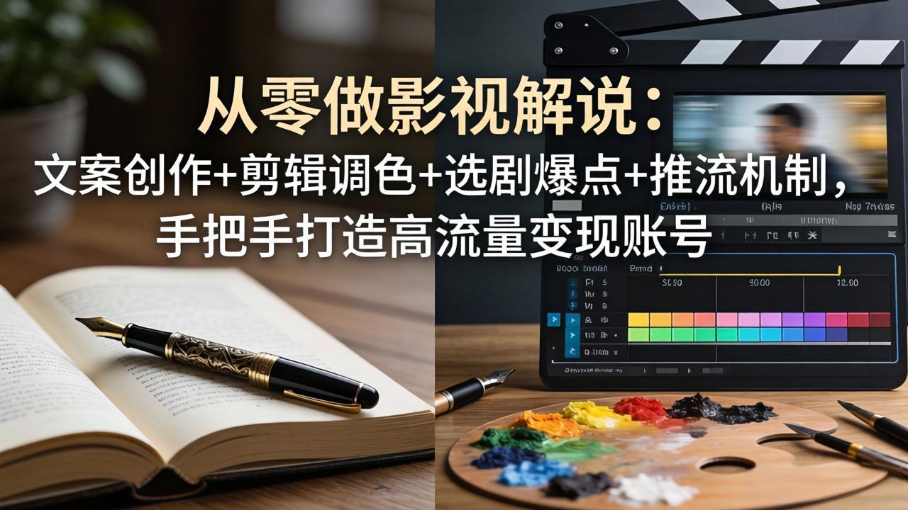 从零做影视解说：文案创作+剪辑调色+选剧爆点+推流机制，手把手打造高流量变现账号-月亮湾网创资源站
