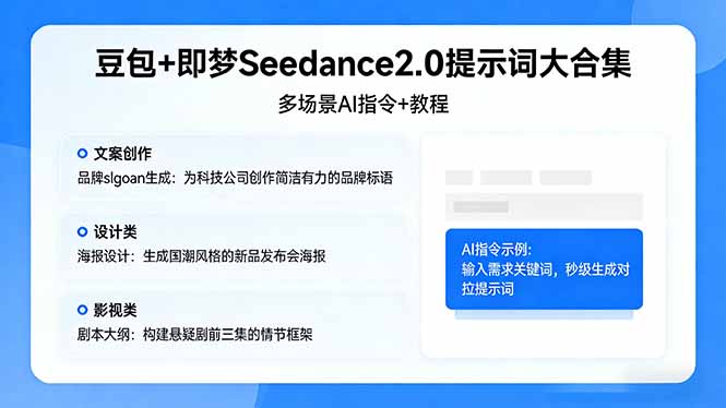 豆包+即梦Seedance2.0提示词大合集：多场景AI指令+教程，解锁文案、设计、影视高效创作-月亮湾网创资源站