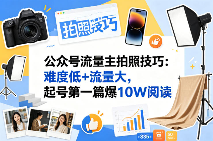 公众号流量主之拍照技巧赛道，难度低+流量大，起号第一篇就爆了10w阅读-月亮湾网创资源站