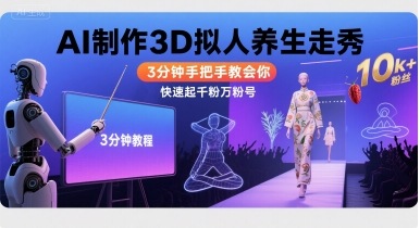 Ai制作3D拟人养生走秀，3分钟手把手教会你，快速起千粉万粉号-月亮湾网创资源站