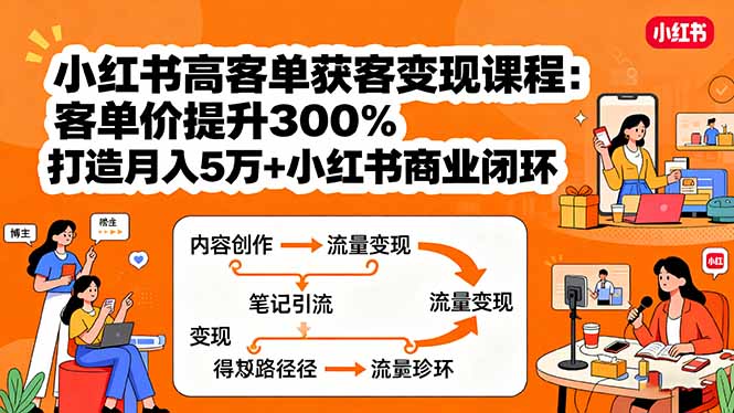 小红书高客单获客变现课程：客单价提升300%，打造月入10万+小红书商业闭环-月亮湾网创资源站