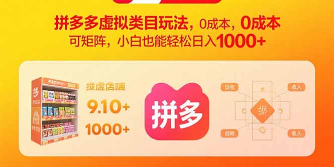 拼多多虚拟类目玩法，0成本，可矩阵，小白也能轻松日入1000+-月亮湾网创资源站