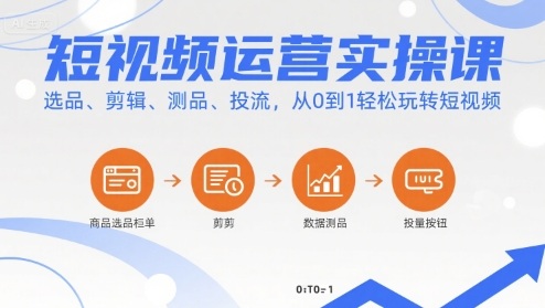短视频运营实操课，选品、剪辑、测品、投流，从0到1轻松玩转短视频-月亮湾网创资源站