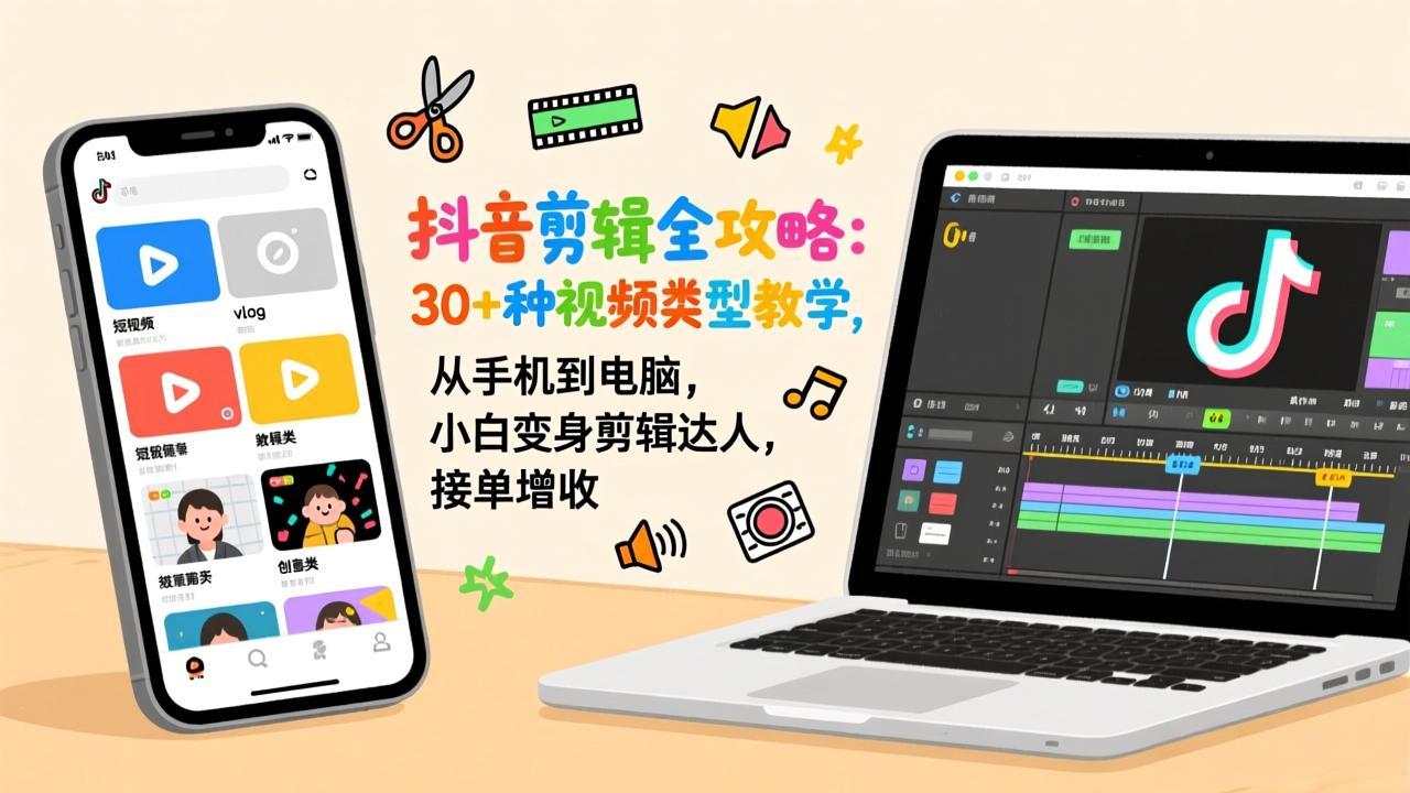 抖音剪辑全攻略：30+种视频类型教学，从手机到电脑，小白变身剪辑达人，接单增收-月亮湾网创资源站