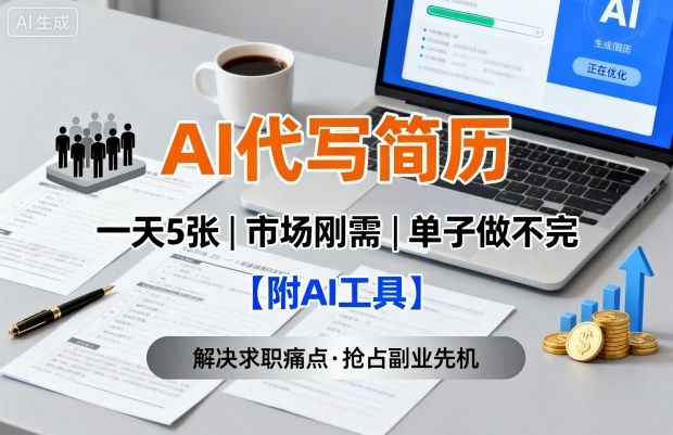 AI代写简历，一天5张，今年找工作难，市场刚需，单子做不完【附AI工具】-月亮湾网创资源站