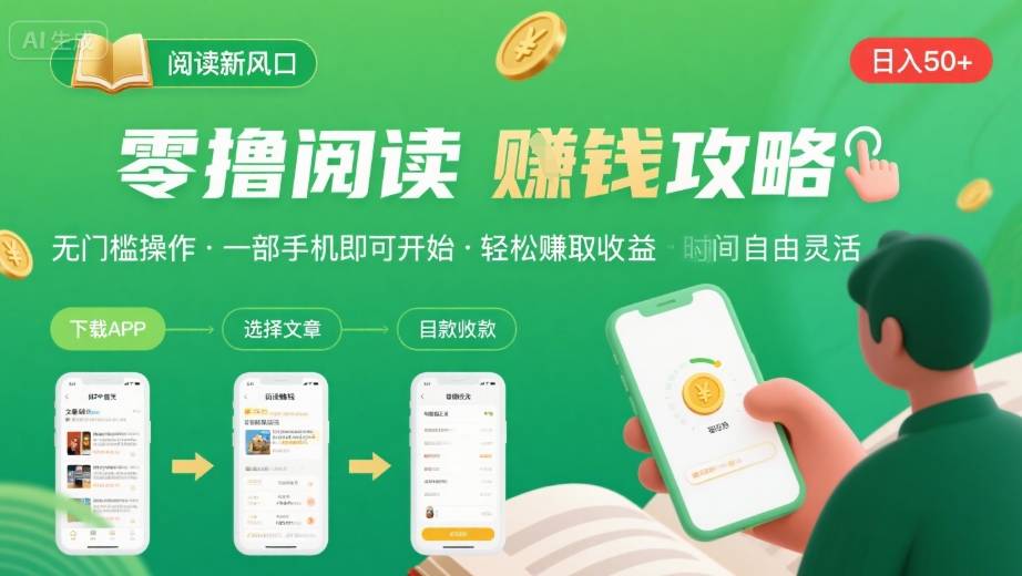 零撸阅读新风口，无门槛轻松挣，一部手机，日入 50-3张【揭秘】-月亮湾网创资源站