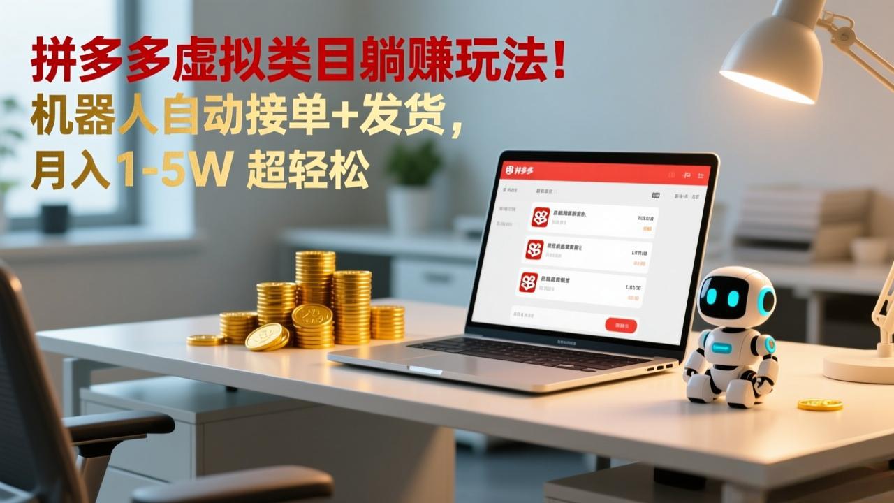 多多虚拟类目躺赚玩法！机器人自动接单+发货，月入 1-5W 超轻松-月亮湾网创资源站