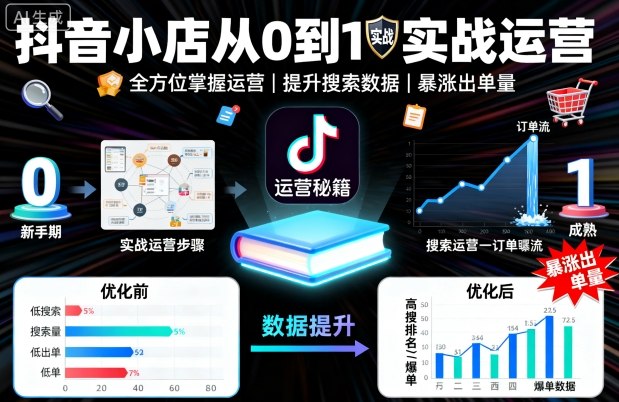 抖音小店从0到1实战运营，帮你全方位掌握小店运营，提升搜索数据与出单量-月亮湾网创资源站