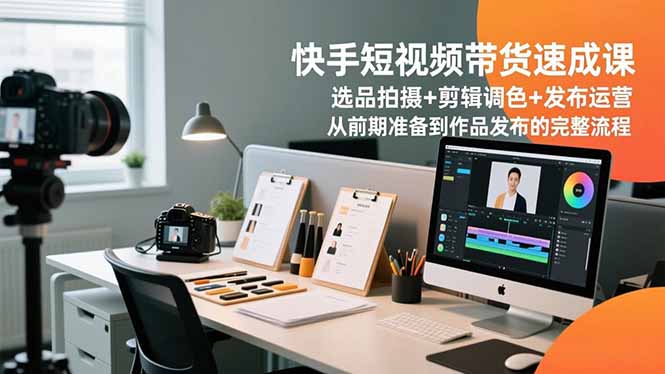 快手短视频带货速成课，选品拍摄+剪辑调色+发布运营，从前期准备到作品发布的完整流程-月亮湾网创资源站