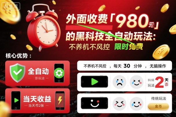 外面收费980的黑科技全自动玩法，不养机不风控，每天30分钟，无脑操作，当天收益2张【揭秘】-月亮湾网创资源站