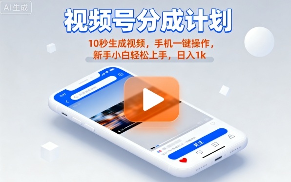 视频号分成计划懒人玩法，10秒生成视频，手机一键操作，新手小白轻松上手，日入1K【揭秘】-月亮湾网创资源站