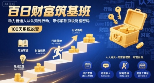百日财富筑基班，助力普通人从认知到行动，带你解锁顶级财富密码-月亮湾网创资源站